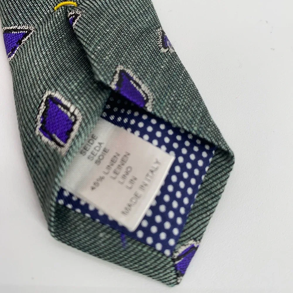 Eton Tie Mens One Size Green Patterned Silk Classic Fit Necktie Italy‎ Made NWT
